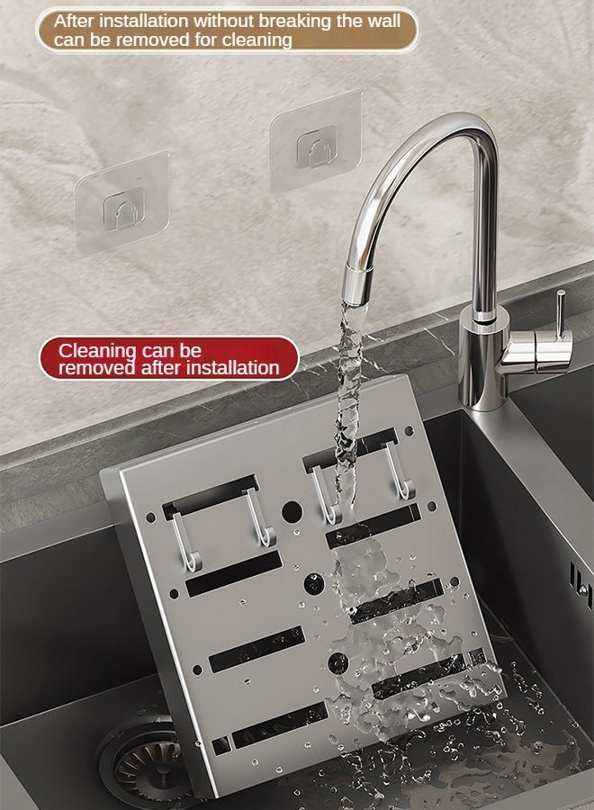 Dish Drying Rack and Knife Holder with 2 Chopsticks Holder, Removable Plastic Drainage Tray    Can Be Disassembled and Washed in One Perforation-free Wall Hanger