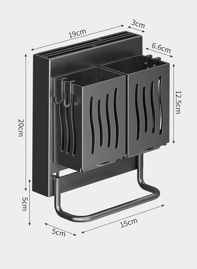 Dish Drying Rack and Knife Holder with 2 Chopsticks Holder, Removable Plastic Drainage Tray    Can Be Disassembled and Washed in One Perforation-free Wall Hanger