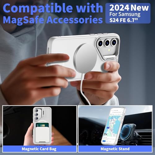 DIZORO Polycarbonate Samsung Galaxy S25 FE Case Compatible with Wireless Charging,with Camera Stand,Military Grade Drop Tested,Translucent Hard Back Soft Edge Back Cover (White) - Image 2