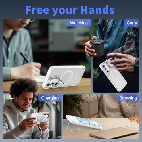 DIZORO Polycarbonate Samsung Galaxy S25 FE Case Compatible with Wireless Charging,with Camera Stand,Military Grade Drop Tested,Translucent Hard Back Soft Edge Back Cover (White) - Image 4