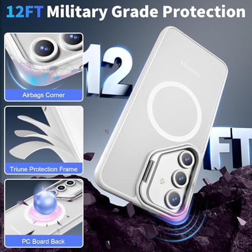 DIZORO Polycarbonate Samsung Galaxy S25 FE Case Compatible with Wireless Charging,with Camera Stand,Military Grade Drop Tested,Translucent Hard Back Soft Edge Back Cover (White) - Image 5