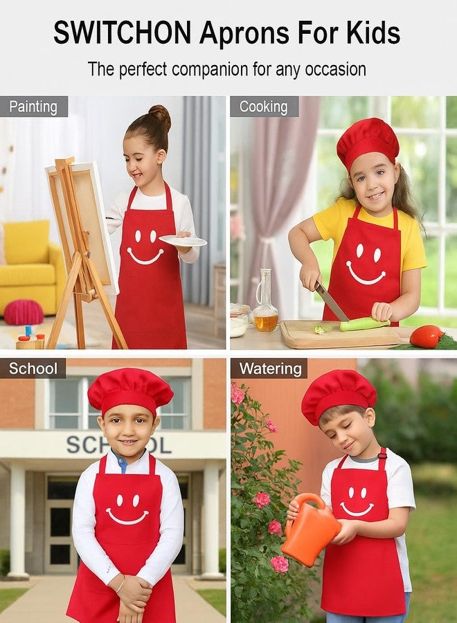Switchon مريلة طبخ متعددة الأغراض للأطفال من سويتشن، مصنوعة من البوليستر المقاوم للماء والقابل للتعديل، مزودة بقبعة طاهٍ، مناسبة للأطفال من عمر 6 إلى 12 سنة. صُنعت بفخر في الهند (أحمر). - Image 4