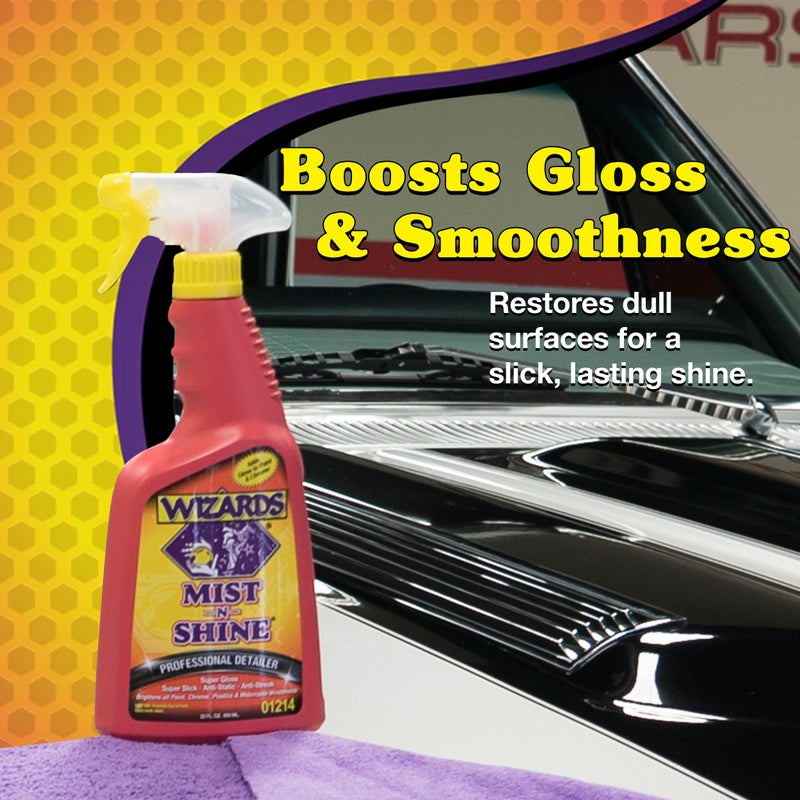 Wizards Mist-N-Shine Detail Spray - 22 Oz - Multi-Purpose High Gloss Finish Waterless Quick Detailer Spray for Glass, Chrome, Paint and Plastics - Car Exterior Cleaner for Auto Detailing Supplies - Image 5