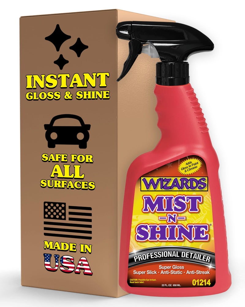 Wizards Mist-N-Shine Detail Spray - 22 Oz - Multi-Purpose High Gloss Finish Waterless Quick Detailer Spray for Glass, Chrome, Paint and Plastics - Car Exterior Cleaner for Auto Detailing Supplies - Image 1