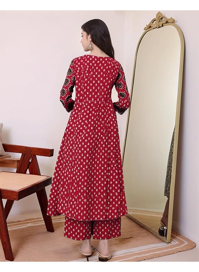 GoSriKi Women's Pure Cotton Anarkali Kurta with Dupatta & Palazzo L - Image 2