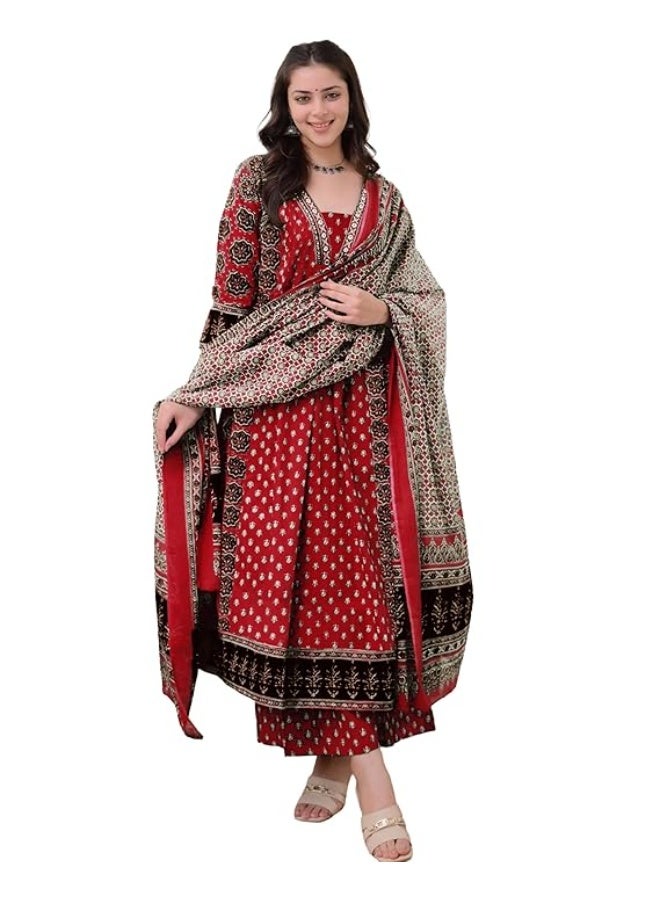 GoSriKi Women's Pure Cotton Anarkali Kurta with Dupatta & Palazzo L - Image 1