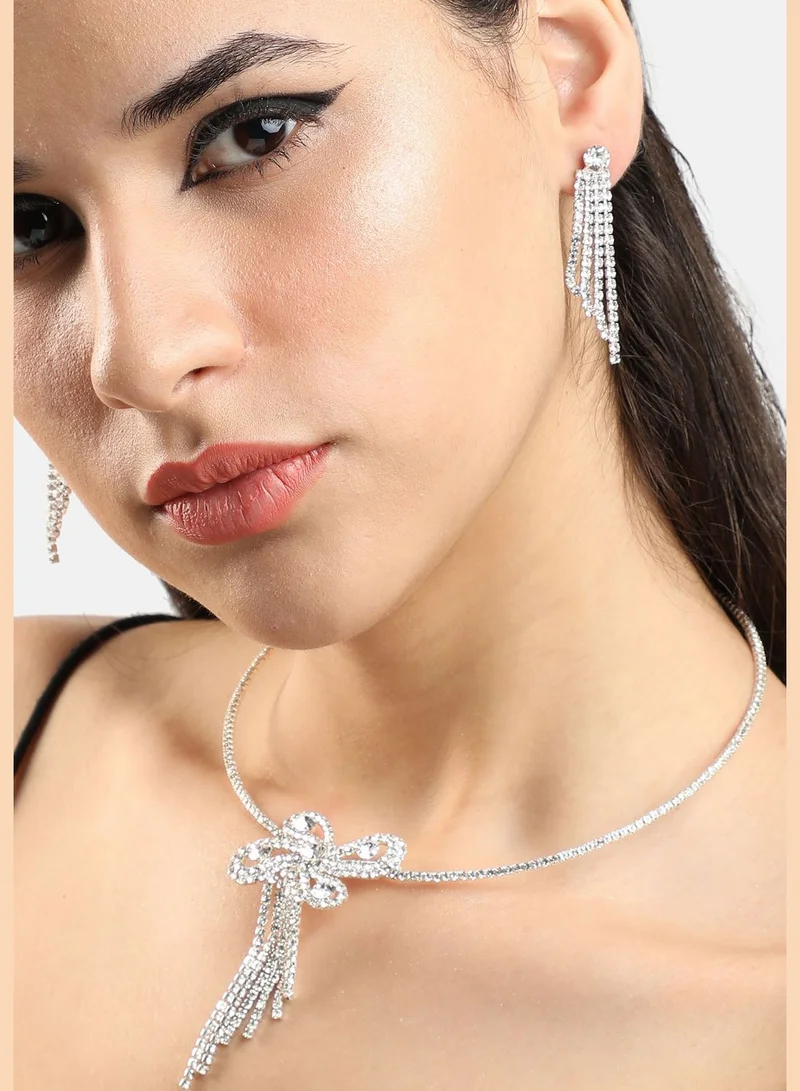 SOHI Silver Plated Party Designer Stone Necklace and Earring Set For Women