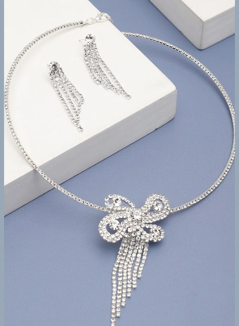 SOHI Silver Plated Party Designer Stone Necklace and Earring Set For Women