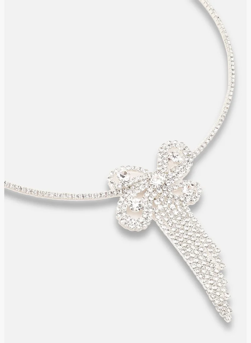 SOHI Silver Plated Party Designer Stone Necklace and Earring Set For Women