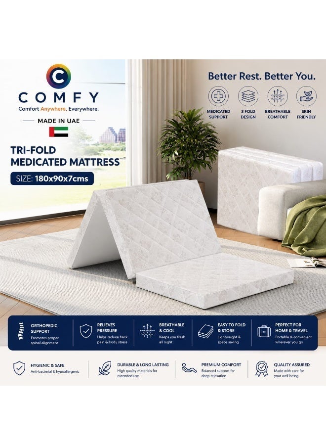 COMFY PREMIUM WHITE SEMI MEDICATED FOLDING PORTABLE MATTRESS 180 X 90 X 7 CM - Image 2