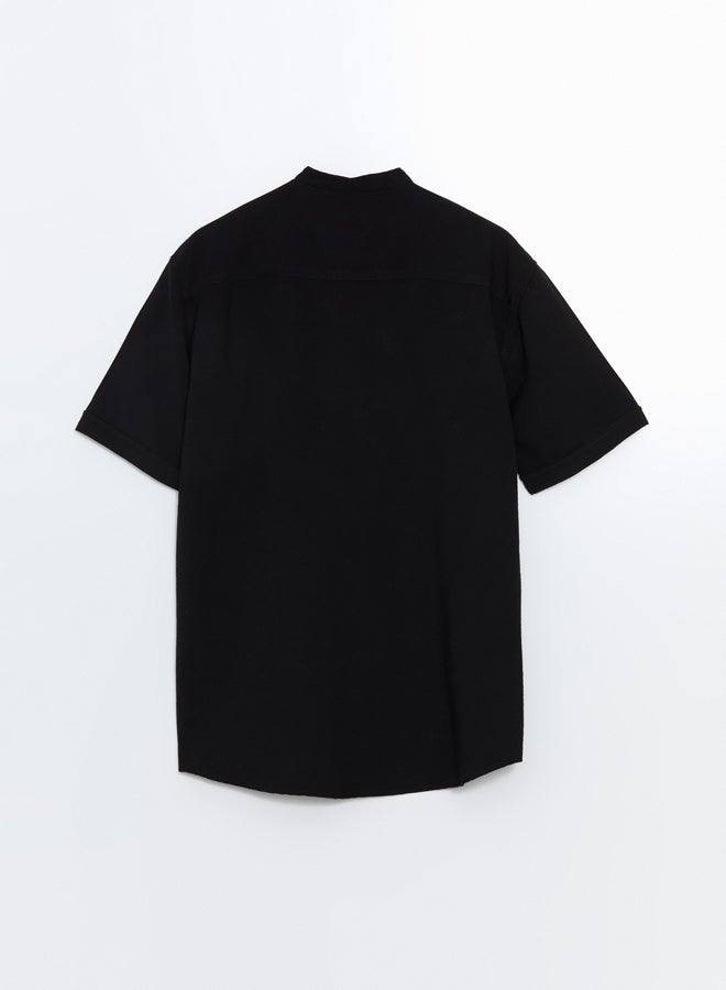 Grandad Collar Short Sleeve Men'S Shirt