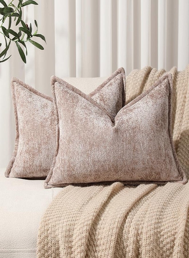 DEZENE Pack of 2 Khaki Decorative Throw Pillow Covers 12x20 Cozy Soft Chenille Accent Vintage Rectangular Lumbar Couch Pillow Covers for Home Decor Bed Sofa Living Room - Image 1