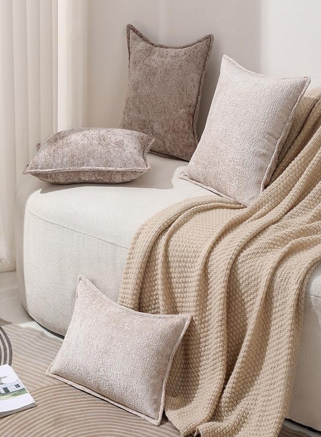 DEZENE Pack of 2 Khaki Decorative Throw Pillow Covers 12x20 Cozy Soft Chenille Accent Vintage Rectangular Lumbar Couch Pillow Covers for Home Decor Bed Sofa Living Room - Image 4