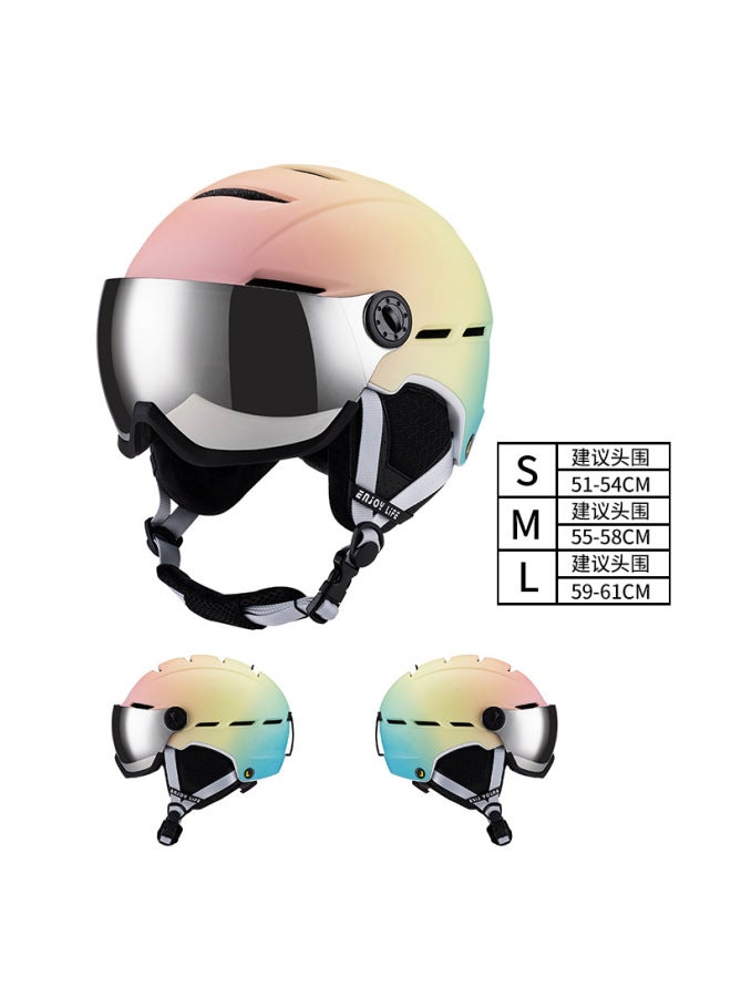 Source Integrated Ski Helmet with Gradient Color Snow Goggles - Fantasy Yellow, Warm, for Skiing and Snowboarding