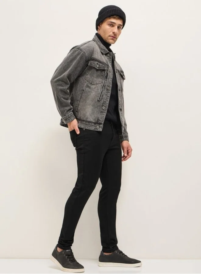 THE BEAR HOUSE Men's Black Mid-Rise Skinny Fit Jeans Classic Comfort With Modern Style, Perfect For Everyday Casual Looks And Effortless Streetwear Vibes
