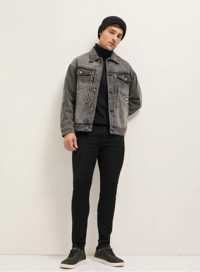 THE BEAR HOUSE Men's Black Mid-Rise Skinny Fit Jeans Classic Comfort With Modern Style, Perfect For Everyday Casual Looks And Effortless Streetwear Vibes