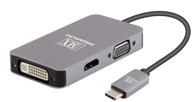 MXP HVD USB-C to HDMI VGA DVI Multiport Video Adapter – 4K@30Hz HDMI, 1080p VGA/DVI, Plug & Play, USB-C Alt Mode Compatible with Laptops/Tablets