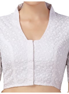 Studio Shringaar Studio Shringaar Women's Cotton Elbow Length Sleeves Chikankari Glass Neck with Saree Blouse(White, 36)  - Image 3