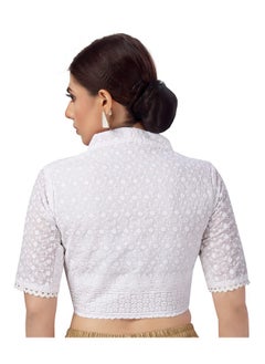 Studio Shringaar Studio Shringaar Women's Cotton Elbow Length Sleeves Chikankari Glass Neck with Saree Blouse(White, 36)  - Image 2
