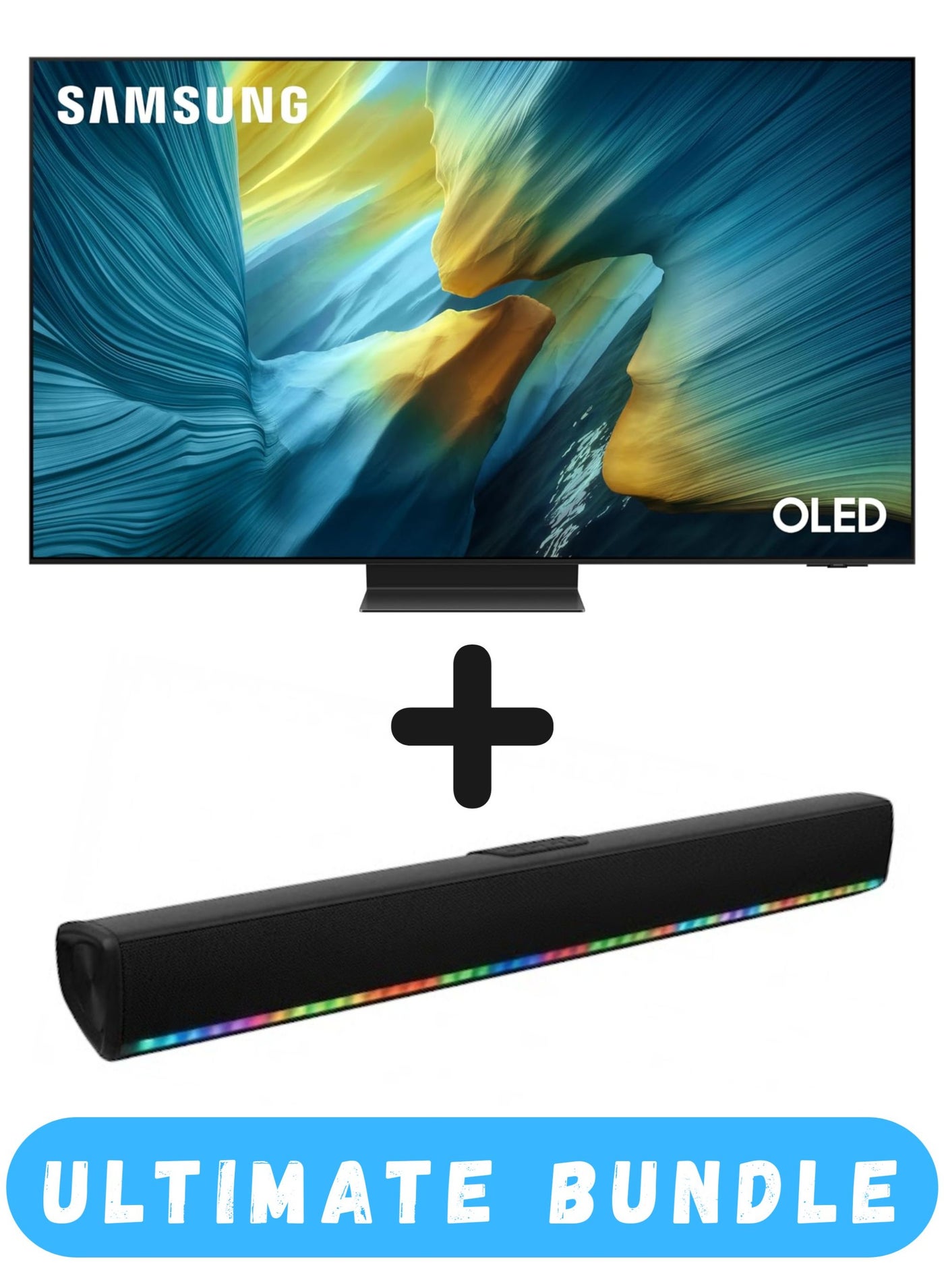 Samsung 65 Inch OLED S95F 4K HDR Pro, Samsung Vision AI Smart TV (2025 - International Version) + 70W 4.2.2CH With Built In Battery & LED Lights | Tizen Smart TV - 100Hz (Up to 165Hz), Glare Free, HDMI x4, USB x3, Wi-Fi 5, BT 5.3, G-Sync - 65S95F+SOUNDBAR Black