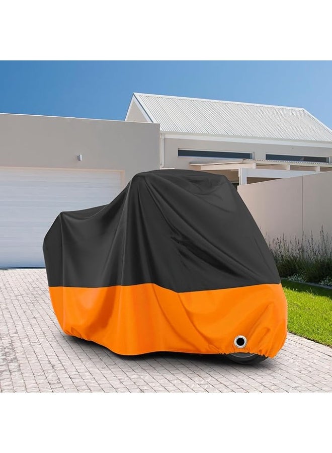 Waterproof outdoor Motorcycle cover, made of Oxford fabric resistant to dust and UV rays, with a lock hole and windproof buckle, size 2.65 × 1.05 × 1.25 m, black and orange - Image 1
