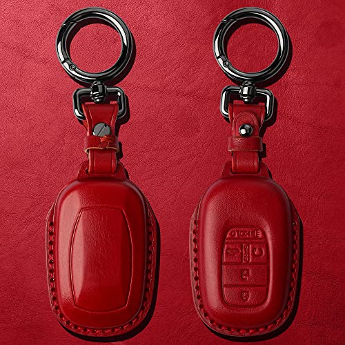 Tukellen for Honda Key Fob Cover Leather,with Keychain Compatible with 2022 2023 2024 Accord Civic HR-V CR-V Pilot,5 Buttons Smart Remote Key-Red - Image 3