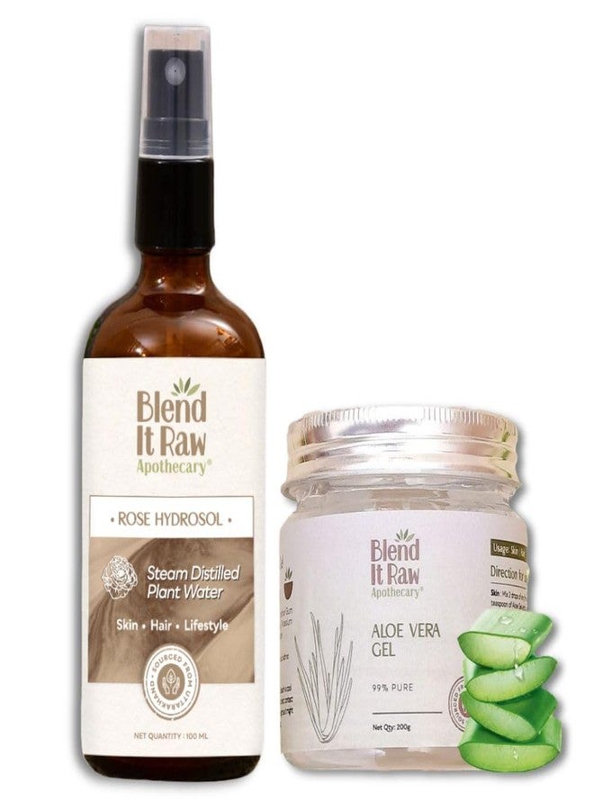 Blend It Raw Apothecary مجموعة ماء الورد 100 مل و جل الألوة فيرا 200 جرام من بليند إت راو أبوتيكاري | هيدروسول الورد التقليدي | مجموعة مرطبة ومنعشة للبشرة | أساسيات العناية بالبشرة العضوية اليومية - Image 1