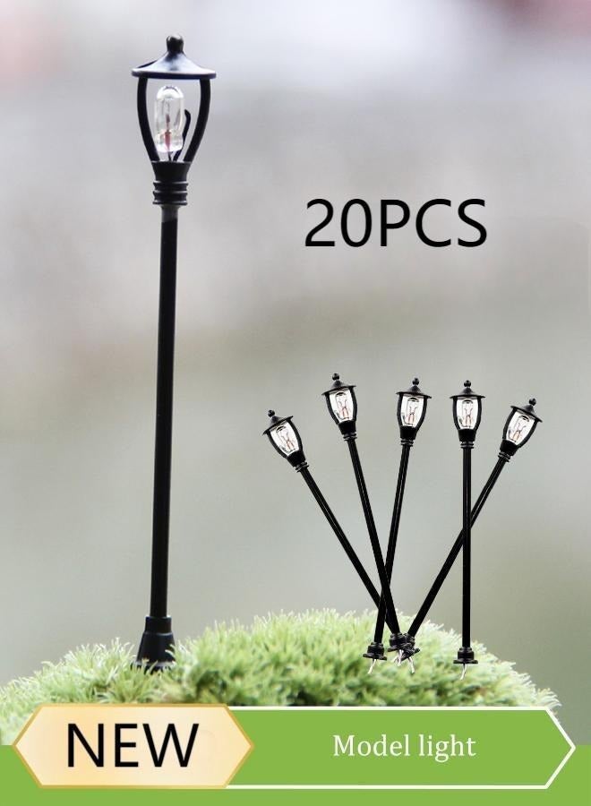 20 Pcs Miniature Street Light Model，Building Model，Circular Single Headed Courtyard Light，Sand Table，Street Lamp Ornament，7cm Height，Black  - Image 1