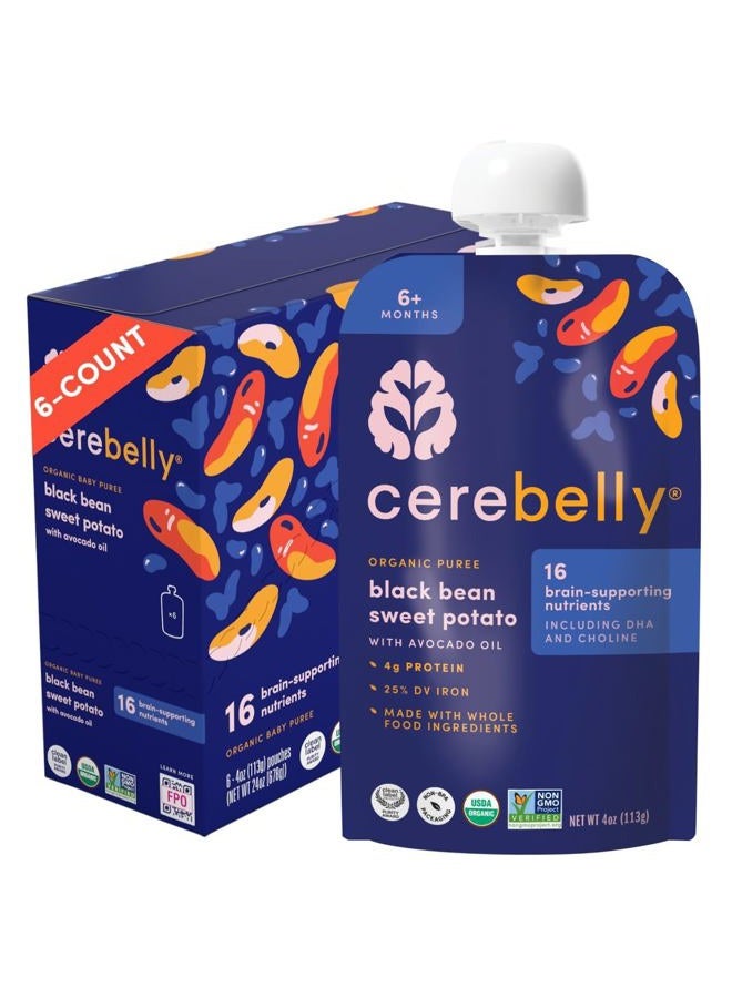 Cerebelly Organic Baby Food Pouches, Black Bean Sweet Potato Purees, 16 Nutrients,  4oz - Image 1