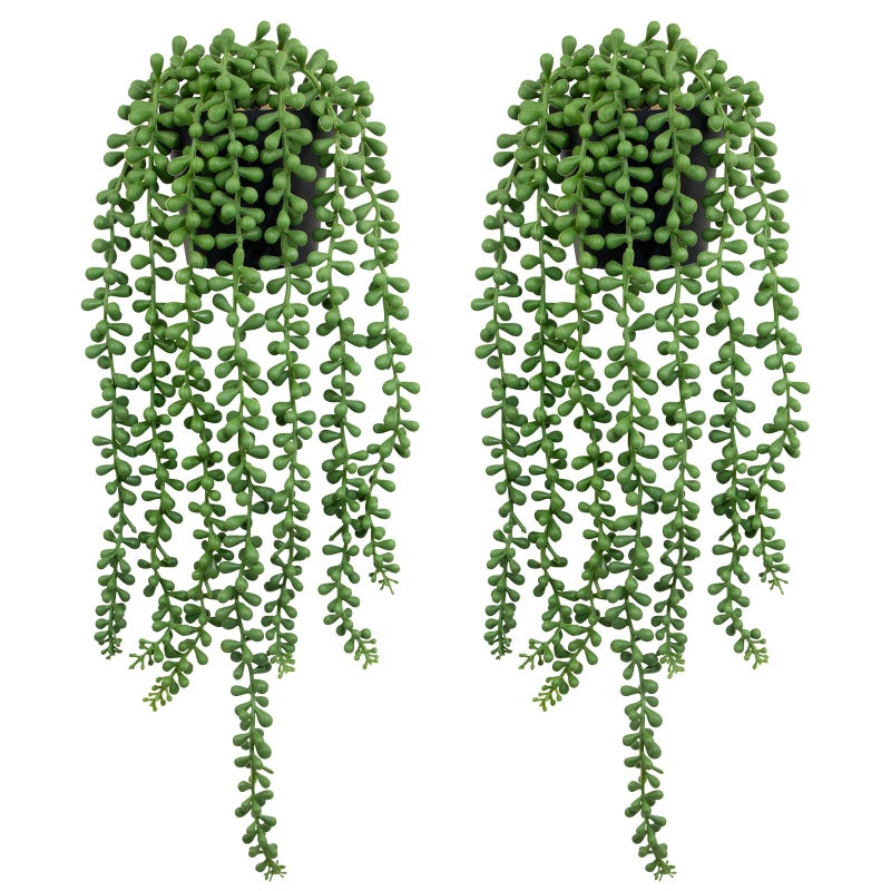 LOYWREE 2 Pack Lifelike Artificial String of Pearls Plant - Faux Hanging Succulent with Black Pot, Realistic Trailing Fake Plant for Indoor Outdoor Shelf Desk Window Sill Home Garden Office Decor - Image 1