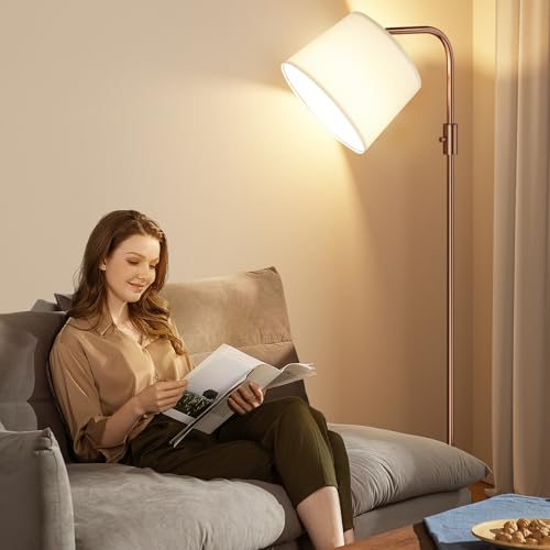 Ambimall Fully Dimmable Floor Lamp with 9W LED Bulb - Standing Lamp for Living Room with Adjustable Head, Modern Tall Light with Rotary Switch for Office, Brown and White - Image 5