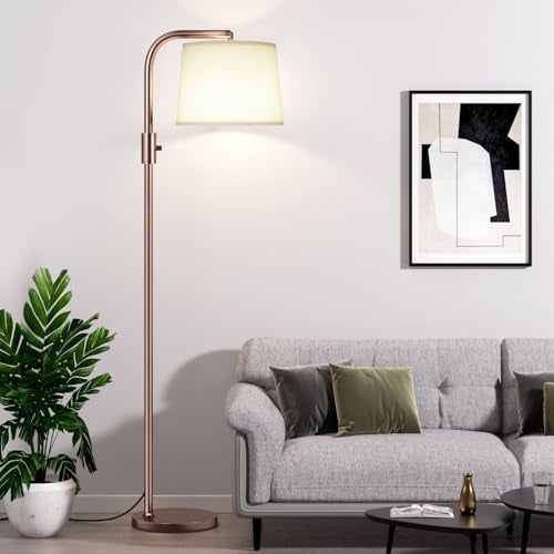 Ambimall Fully Dimmable Floor Lamp with 9W LED Bulb - Standing Lamp for Living Room with Adjustable Head, Modern Tall Light with Rotary Switch for Office, Brown and White - Image 1