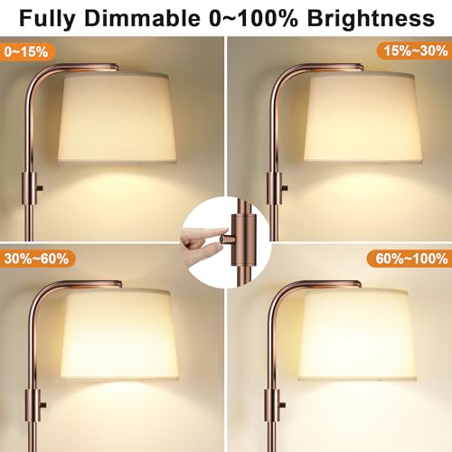 Ambimall Fully Dimmable Floor Lamp with 9W LED Bulb - Standing Lamp for Living Room with Adjustable Head, Modern Tall Light with Rotary Switch for Office, Brown and White - Image 3