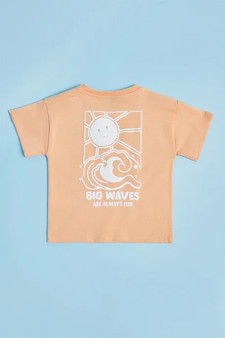 أر أند بي Printed T-Shirt with Crew Neck and Short Sleeves