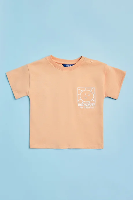 أر أند بي Printed T-Shirt with Crew Neck and Short Sleeves