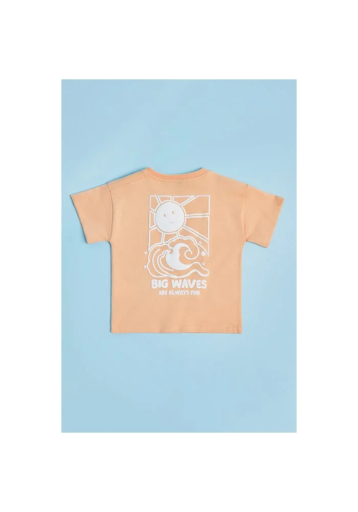 أر أند بي Printed T-Shirt with Crew Neck and Short Sleeves