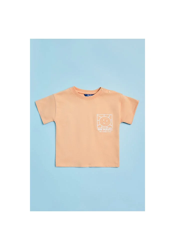 أر أند بي Printed T-Shirt with Crew Neck and Short Sleeves