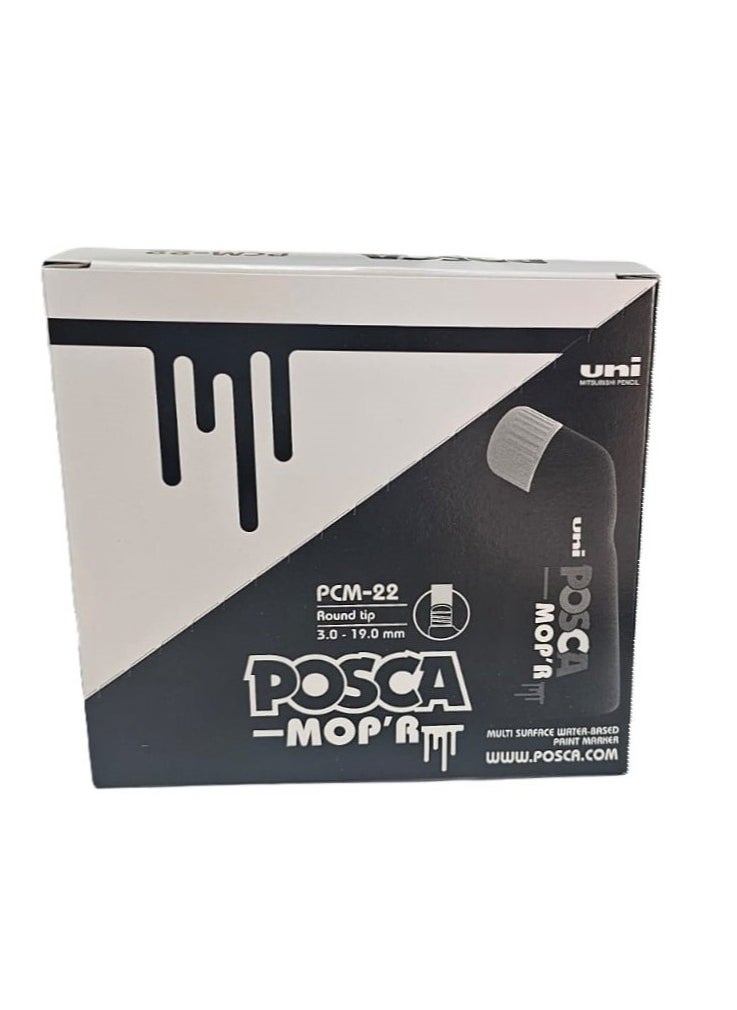 POSCA - قلم تحديد طلاء دائم متعدد الأسطح من Posca MOP’R PCM-22، طرف دائري كبير جدًا 3-19 مم، علبة من 4 قطع باللون الأصفر - Image 1
