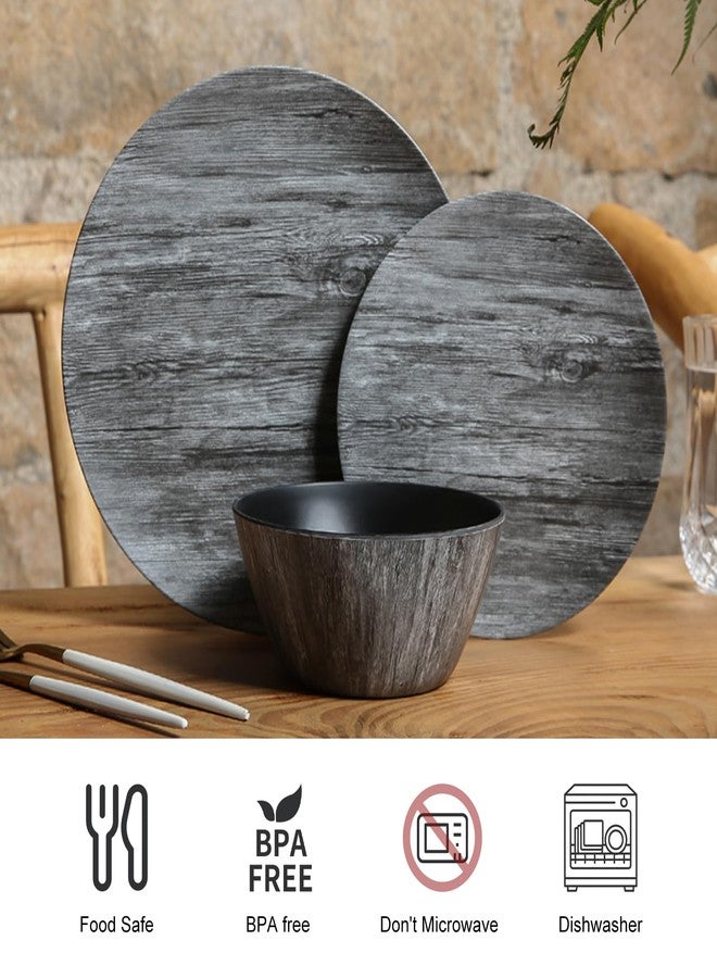 Webbylee Wood Grain Melamine Dinnerware Set - Rustic 12 Piece Plates and Bowls, Heavy Duty Dishes for Indoor Outdoor Use, Break-Resistant, Dishwasher Safe - Image 3