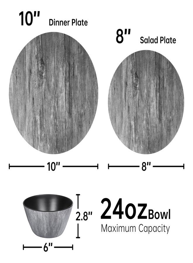 Webbylee Wood Grain Melamine Dinnerware Set - Rustic 12 Piece Plates and Bowls, Heavy Duty Dishes for Indoor Outdoor Use, Break-Resistant, Dishwasher Safe - Image 2
