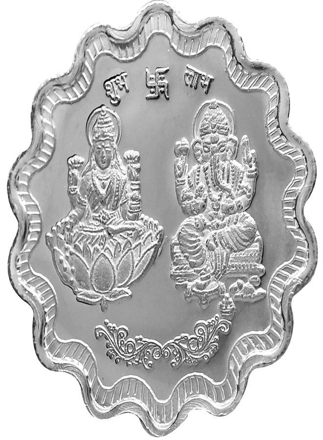 PRD CARATCAFE Pure Silver Coin 999 Purity Coin 10 Grams Lakshmi Ganesh Flower Shape For Pooja 32 MM Size - Image 1