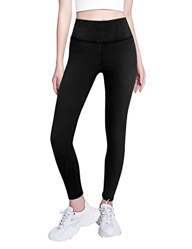Gnainach Girls Leggings Size 12-13 Years Old Solid Black Slim Stretch Athletic Compression Yoga Pants for Teen Running Gym - Image 2