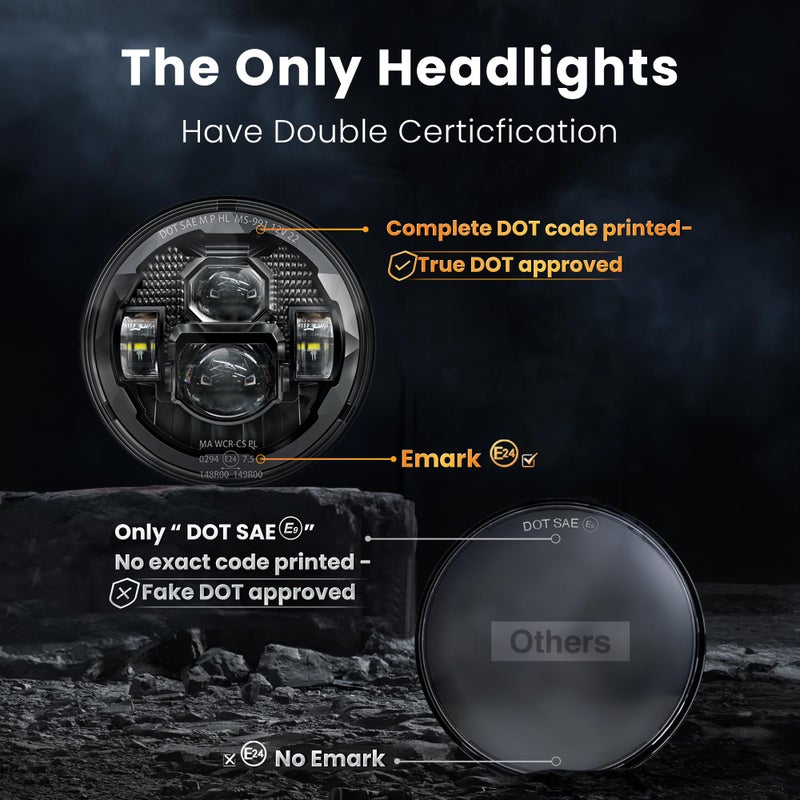 HWSTAR Pair New 1000% Bright Anti-glare 7 Inch Led Headlights Round Compatible with Jeep Wrangler JK JKU TJ LJ Chevy Ford GMC Dodge Mazda Nissan Mack VW etc DOT Approved H6024 Hi/Low Sealed Beam - Image 5