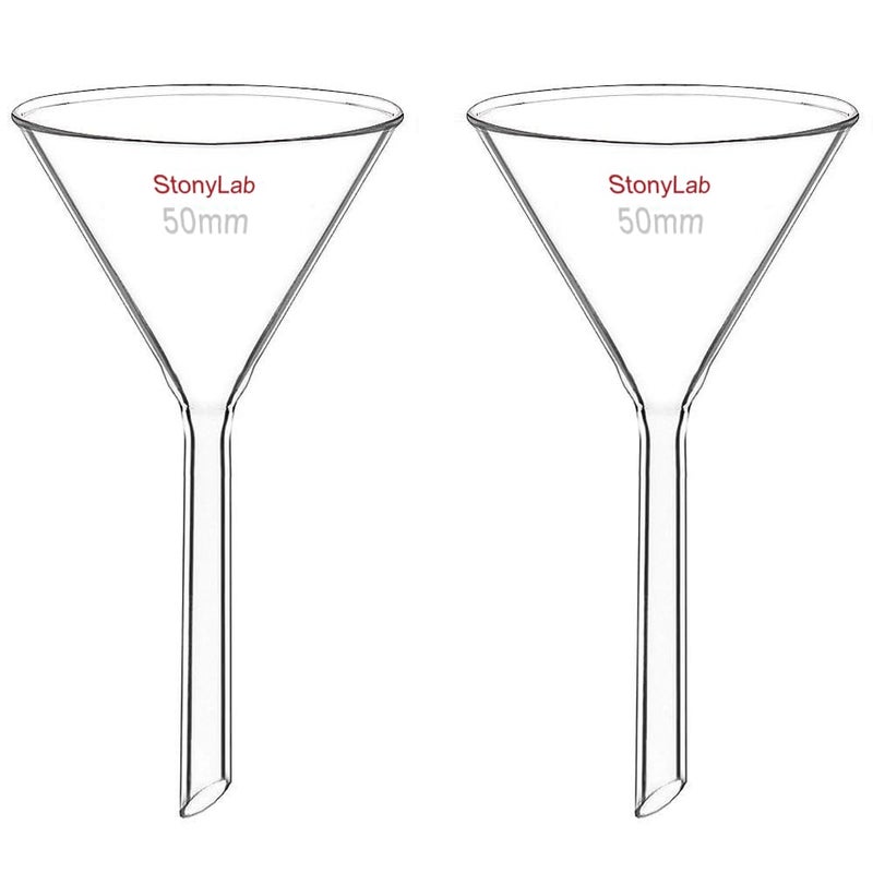 StonyLab 2Pack Glass Heavy Wall Funnel Borosilicate Glass Funnel Short Stem 50mm Diameter 50mm Stem Length - Image 2