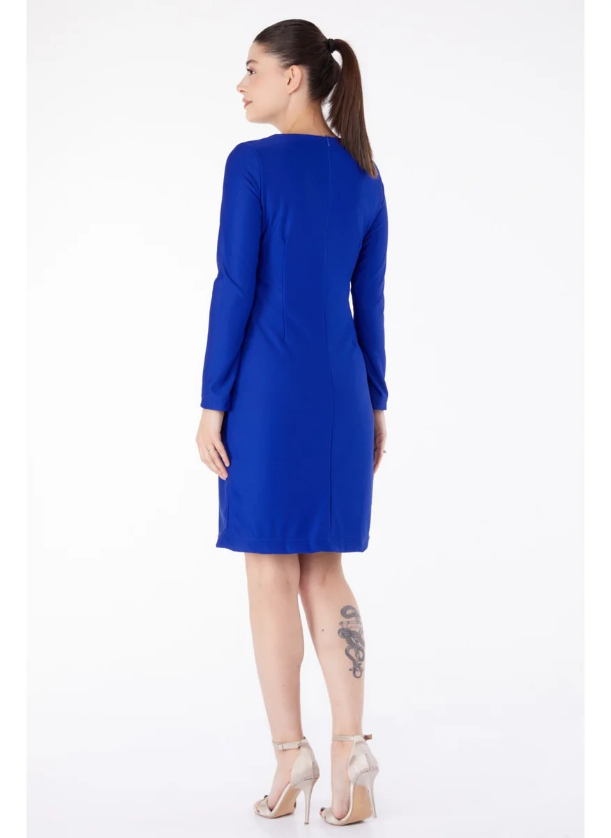 Tofisa Plain Crew Neck Women's Blue Evening Dress - 13188