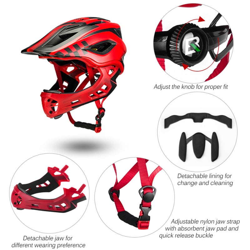 Full Face Helmet Size S White Impact Resistant PC Shell - Detachable Chin Lightweight Breathable Sports Helmet for Kids Riding Skating - Image 5