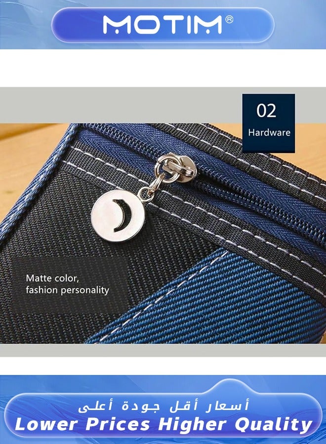 Motim Men's Short Wallet Fabric Wallet Vertical Slim Trifold Blue Purses with Chain Zipper for Men  - Image 4