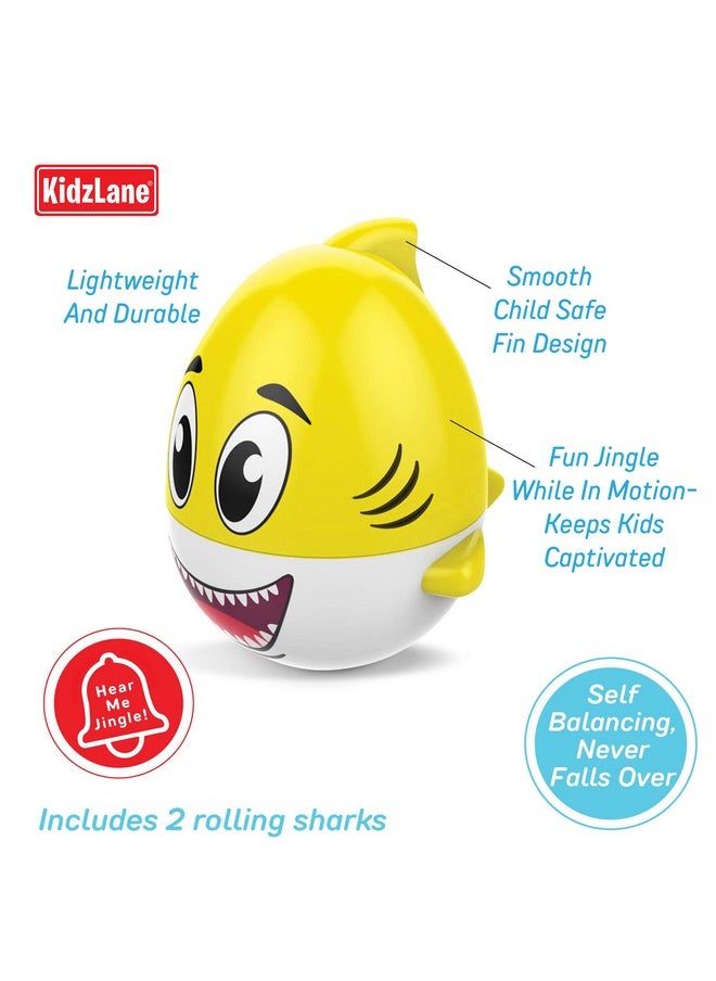 Kidzlane - Shark Bath Toy For Babies And Toddlers | 2-Pack Pink And Yellow Bath Toy With Sound Effect | Weeble Wobble Toy For Babies | Shark Toy For Toddlers 6 Months + - Image 1