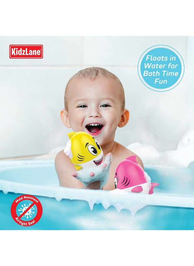Kidzlane - Shark Bath Toy For Babies And Toddlers | 2-Pack Pink And Yellow Bath Toy With Sound Effect | Weeble Wobble Toy For Babies | Shark Toy For Toddlers 6 Months + - Image 1