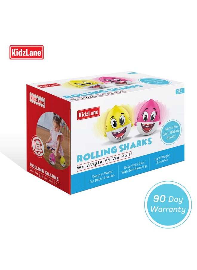 Kidzlane - Shark Bath Toy For Babies And Toddlers | 2-Pack Pink And Yellow Bath Toy With Sound Effect | Weeble Wobble Toy For Babies | Shark Toy For Toddlers 6 Months + - Image 1